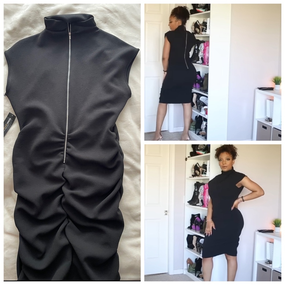 Gabrielle Union New York & Co Ruched Sheath midi Dress. black